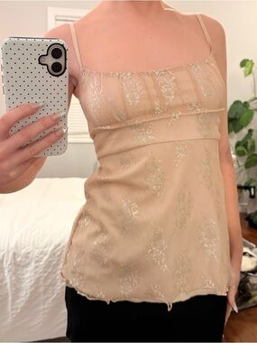 Sleeveless Beige Metallic Floral Camisole Top